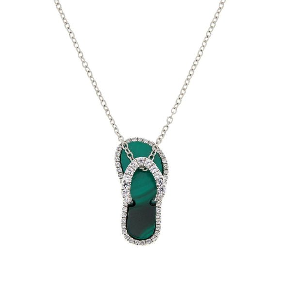 Colleen Lopez Sterling Silver Malachite Sandal Pendant with Chain 18" - Picture 1 of 3